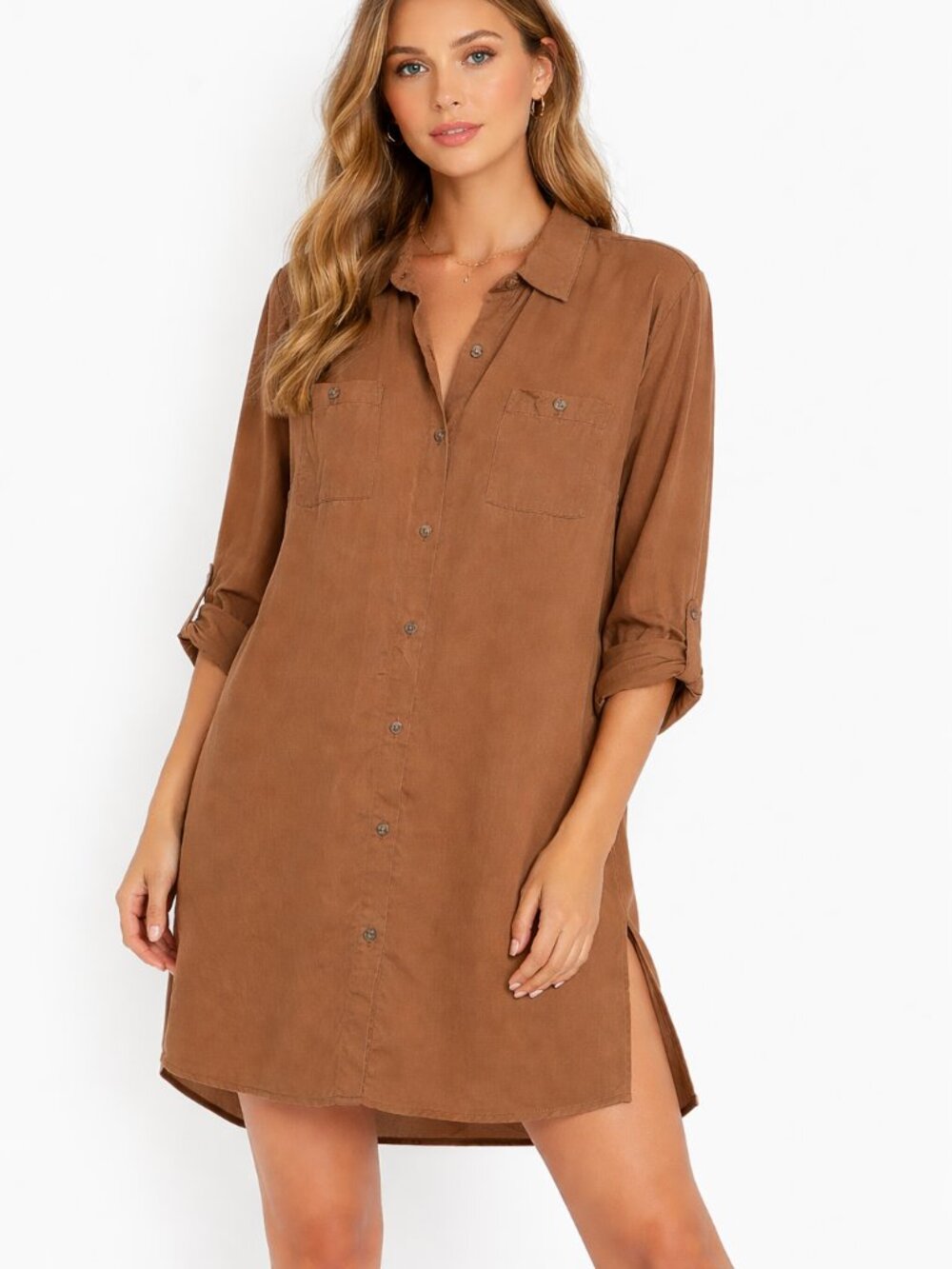 J. jill Brown Long-Sleeve Button Down Tunic Top (XL)